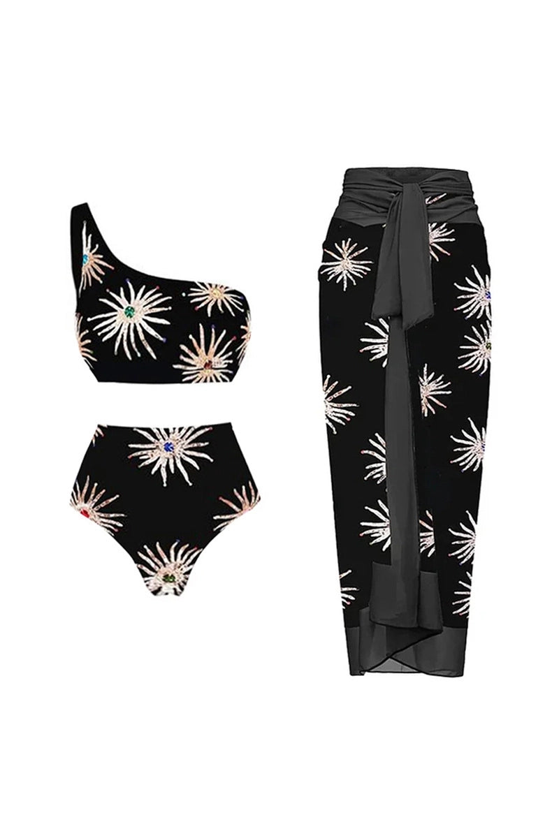 One-Shoulder High-Waist Printed Bikini Set