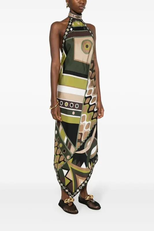 Geometric Satin Maxi Dress
