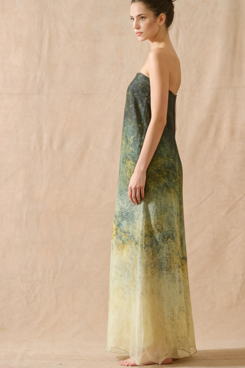Strapless Ombre Silk Gown