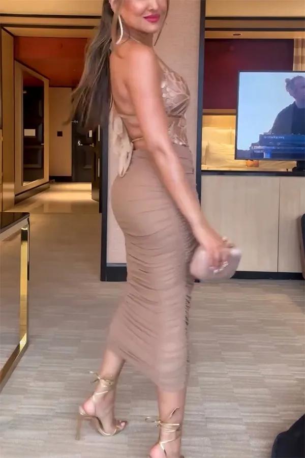 Desert Bloom Mesh Ruched Skirt Set