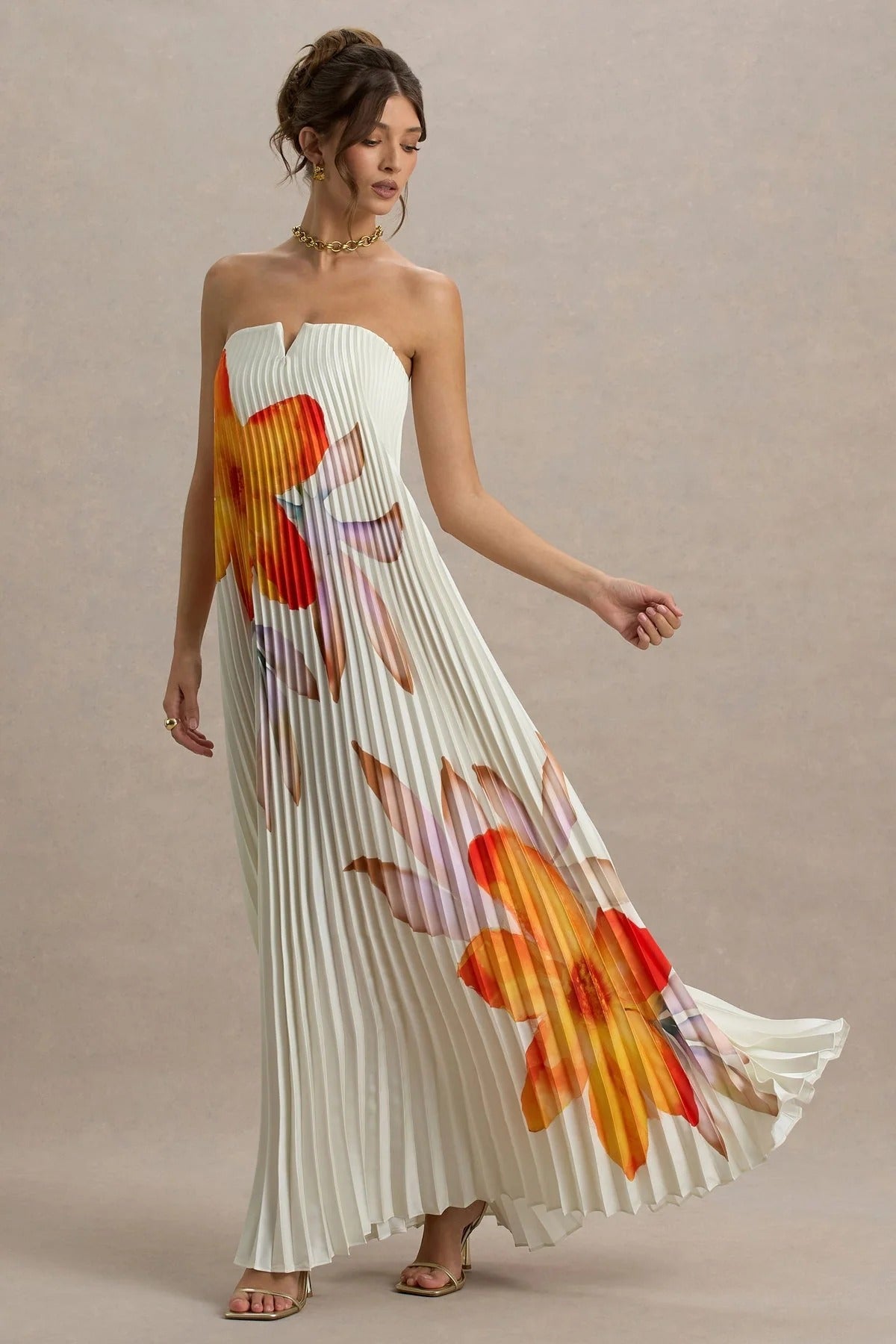 Orange Flower Sweetheart Maxi Dress