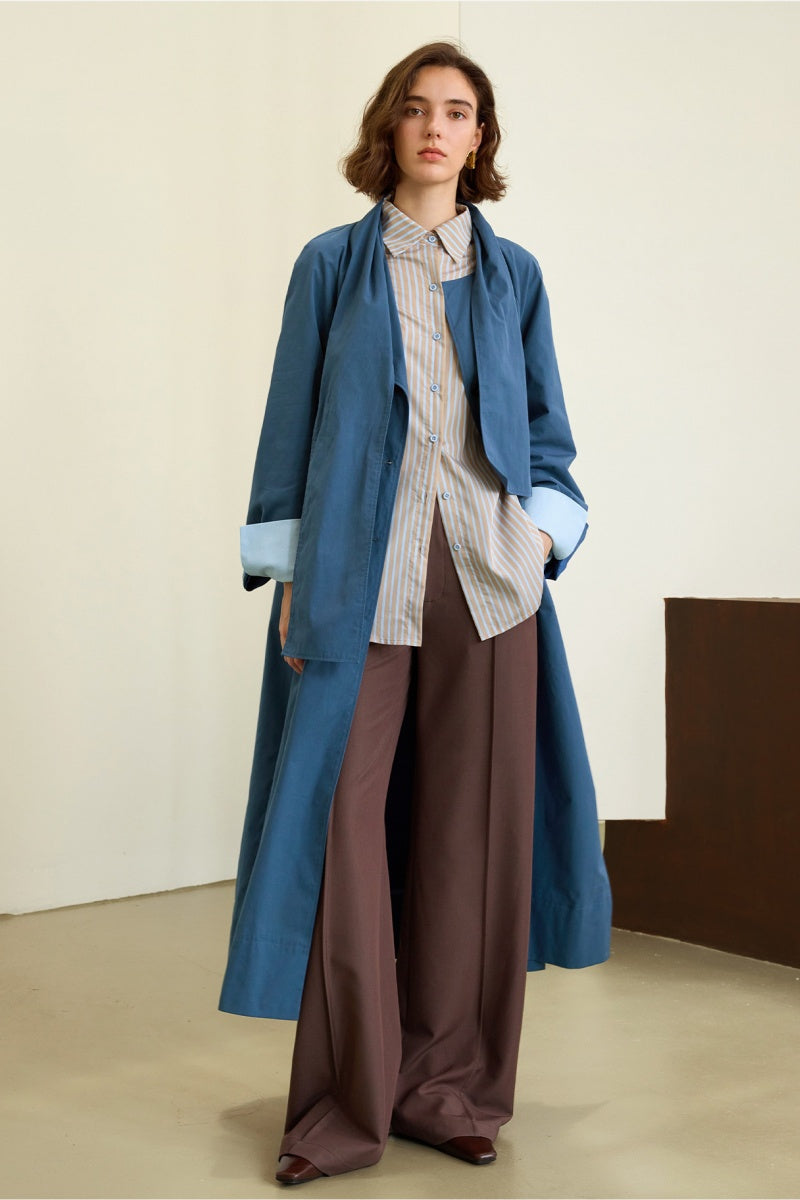 Scarf-Collar Cotton Trench Coat