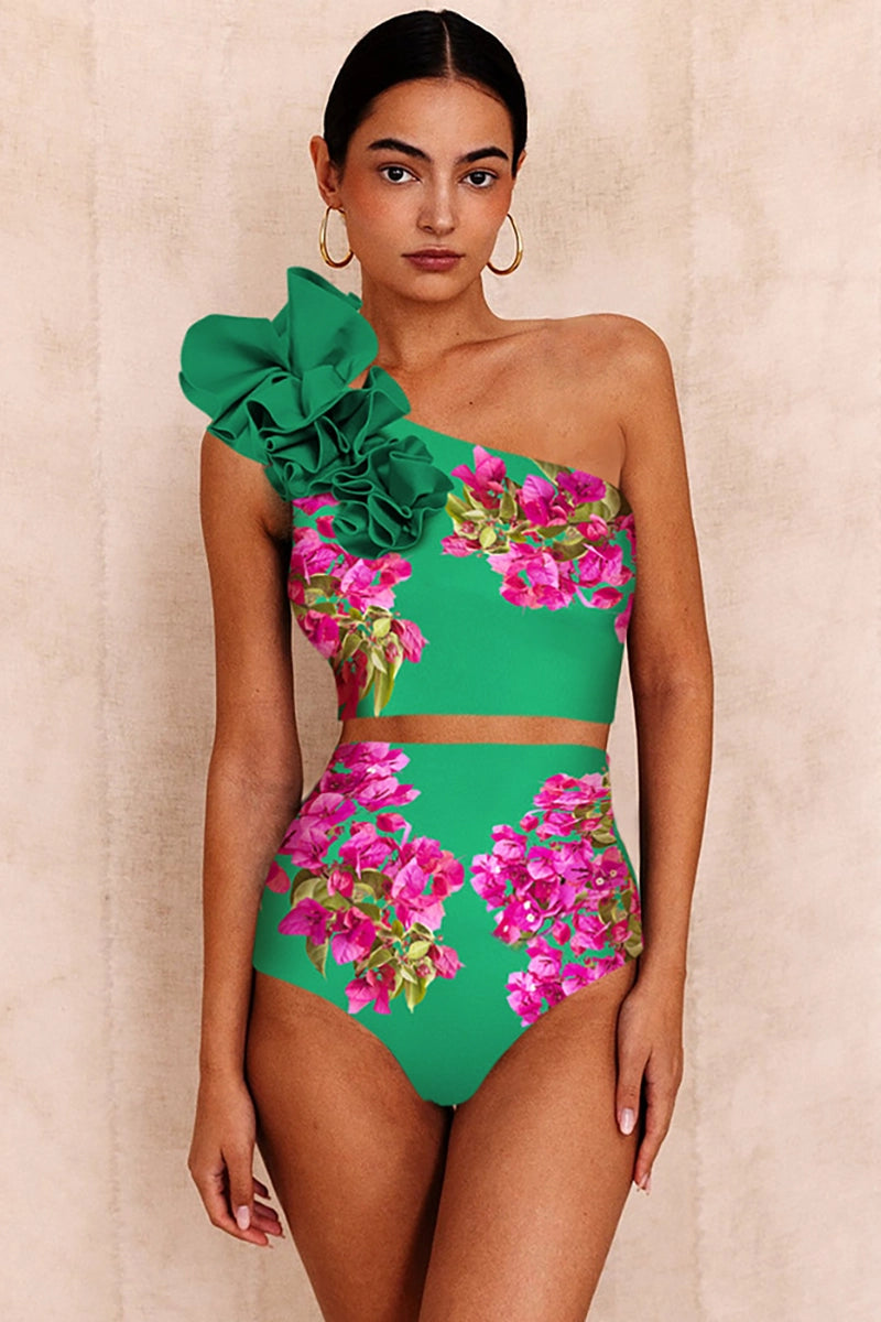 One-Shoulder Printed High-Waist Bikini Set
