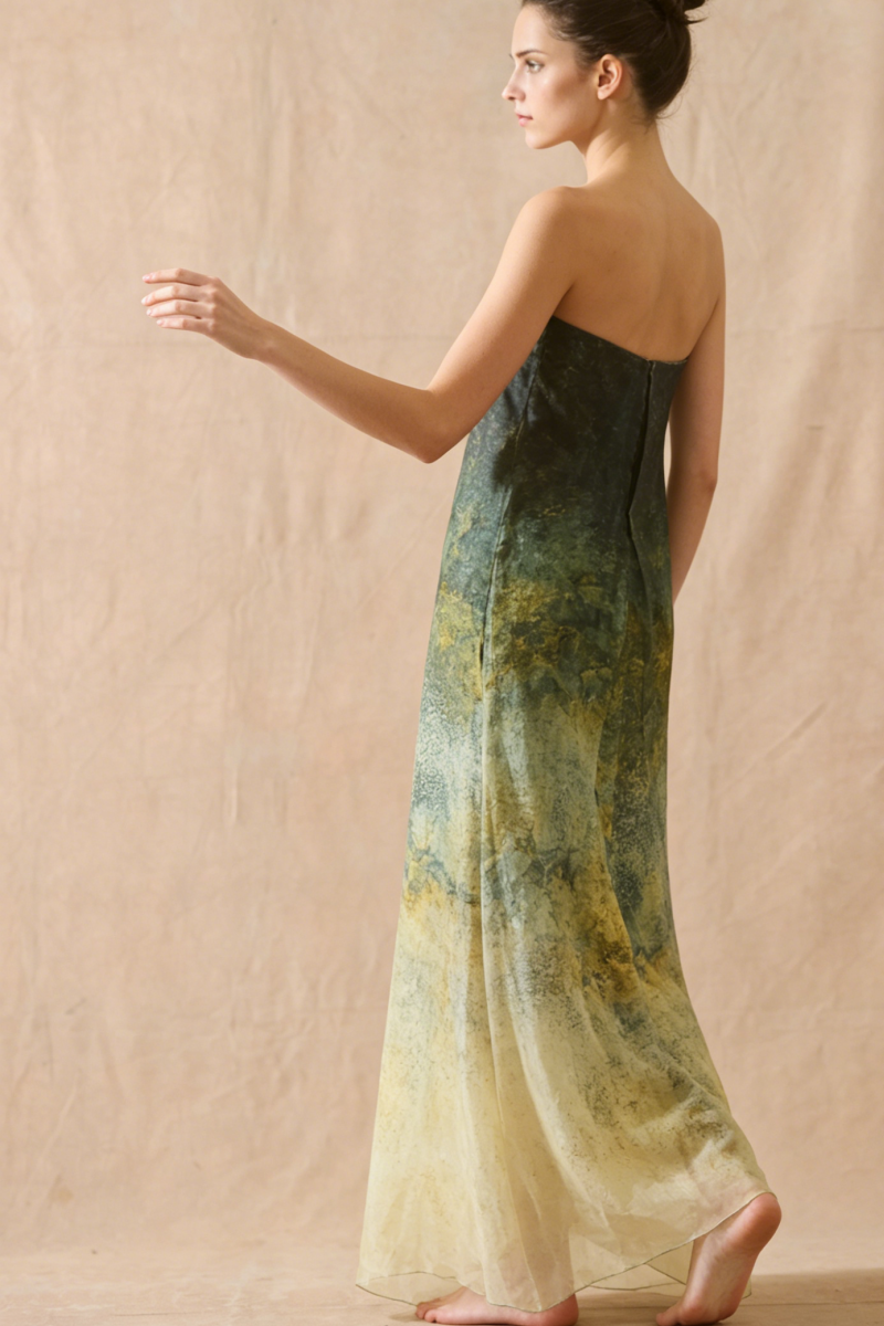 Strapless Ombre Silk Gown