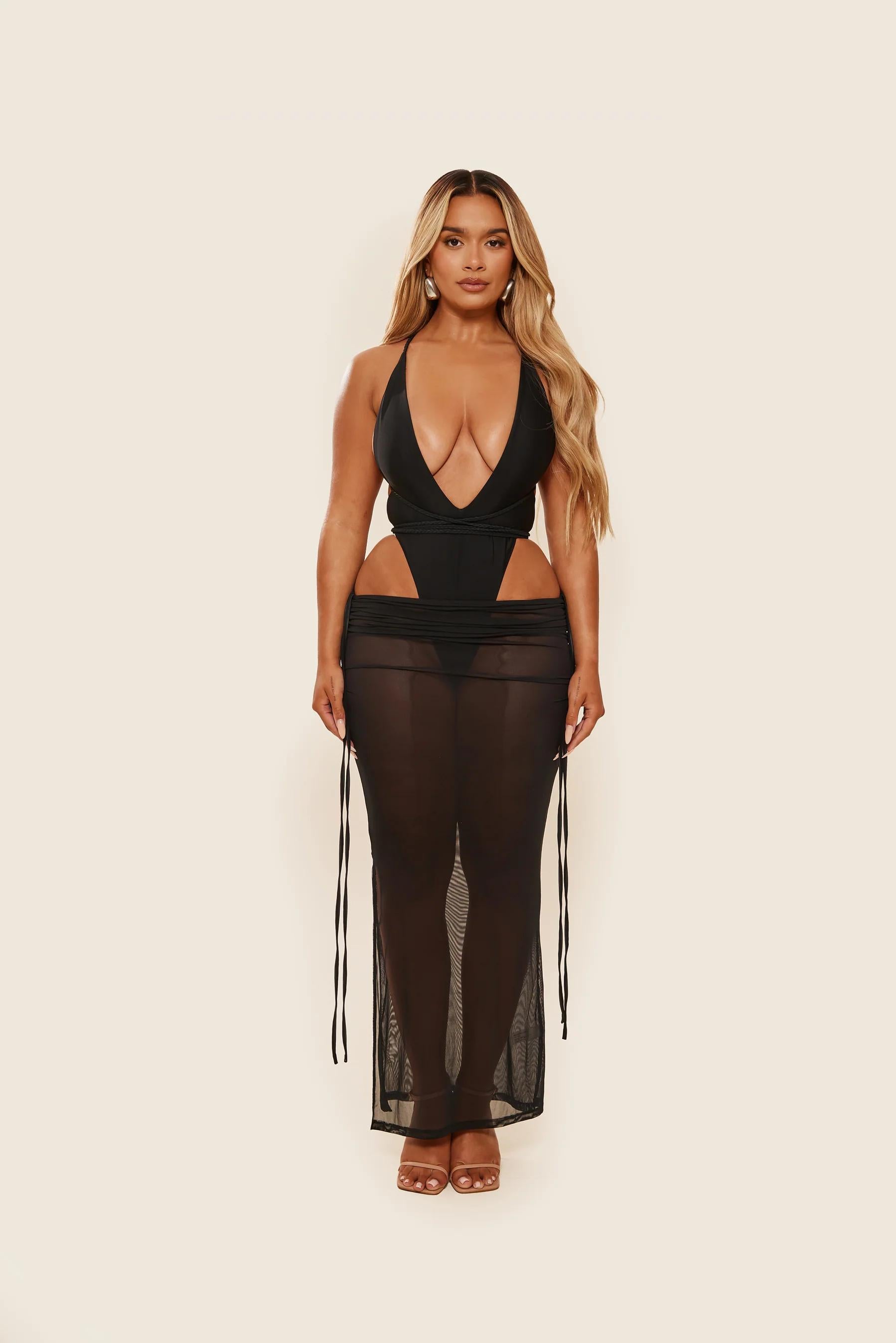 Black Sheer Maxi Skirt Set