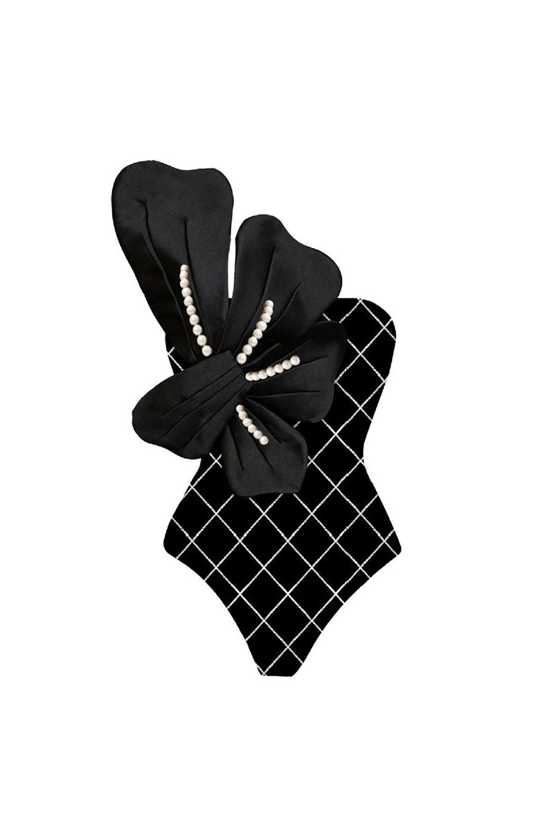Pearl Floral Black Print Swimsuit Set