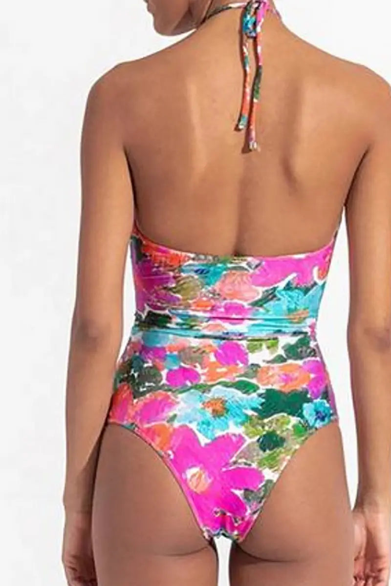 Print Cutout One Piece Swimsuit Set