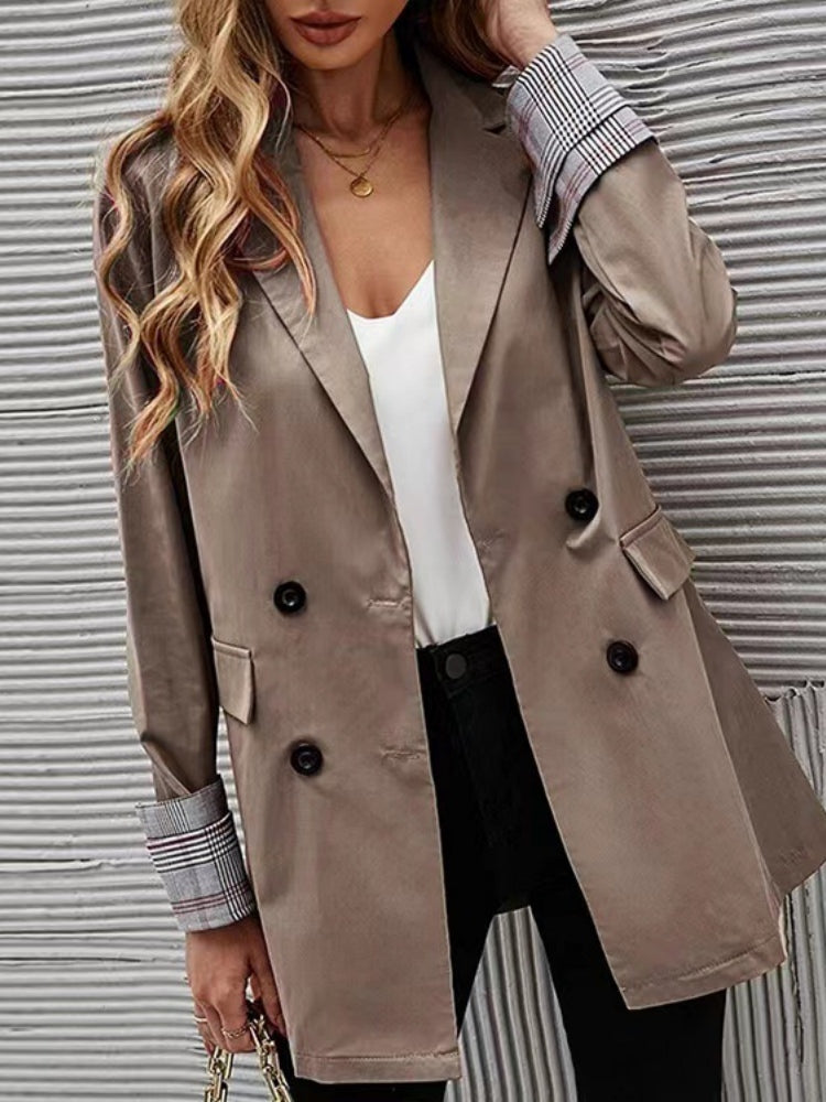 Women Lapel Double‑Breasted Long Sleeve Blazer