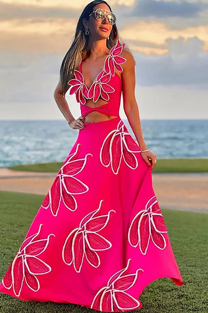 Petal Decor Fluorescent One Piece Swimsuit Set