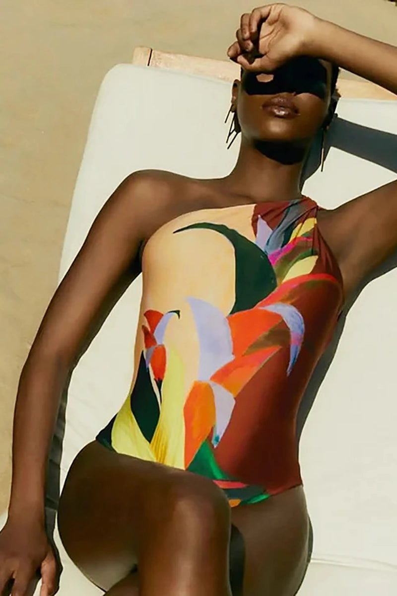 One Shoulder Holiday Floral Swimsuit Set