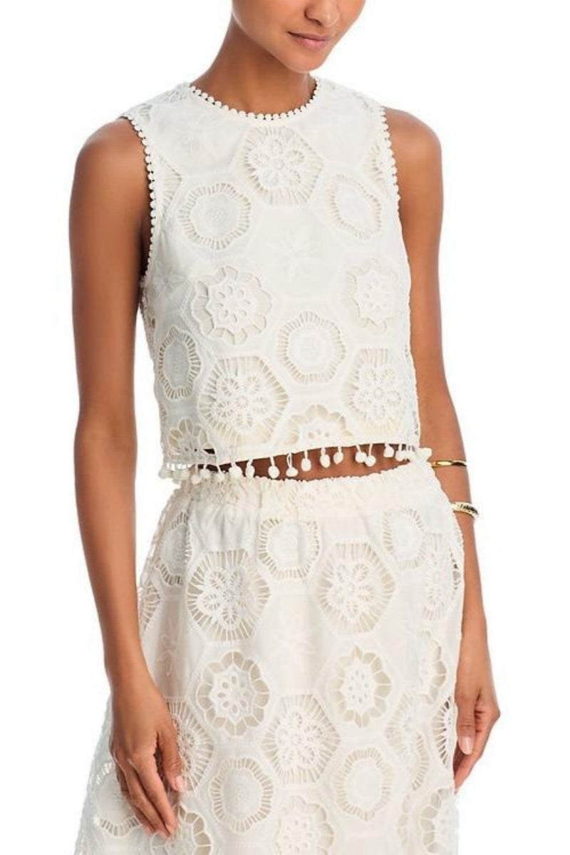 Set top din dantelă brodată Mignon și fustă maxi