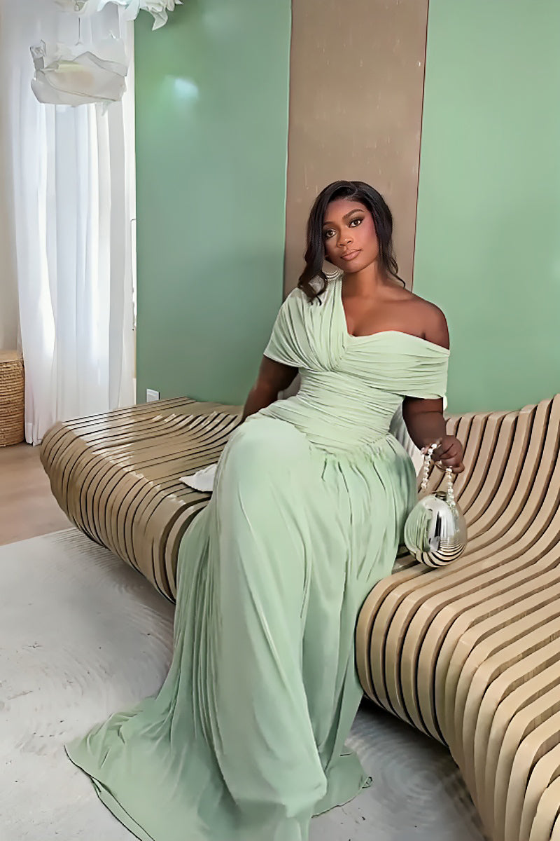 Rochie maxi plisată verde mentă
