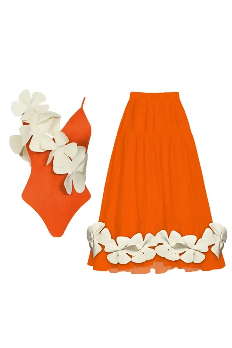 Tie Fresh Floral Swimsuit and Skirt Set
