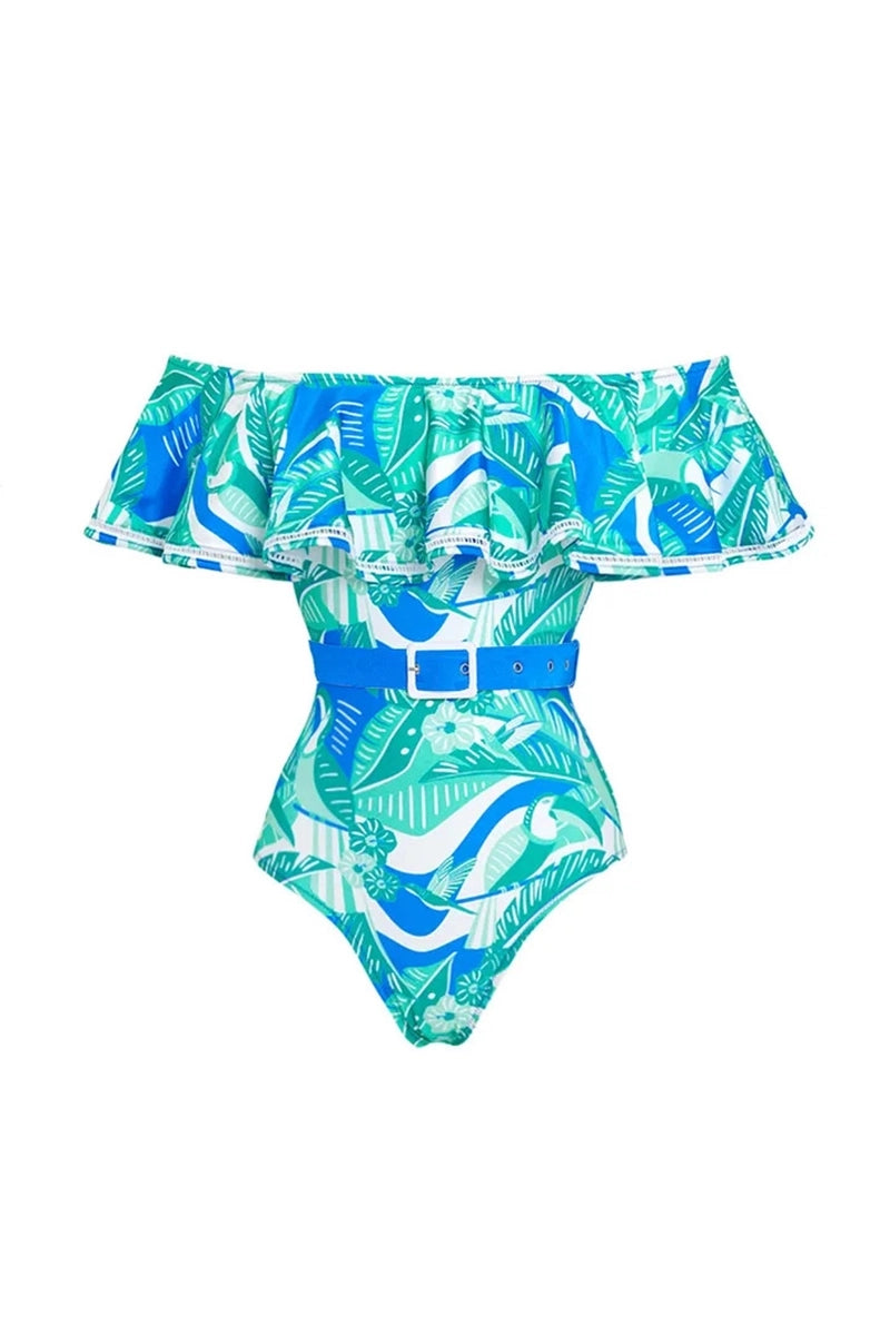 Strapless Ruffle Floral Swimsuit Set