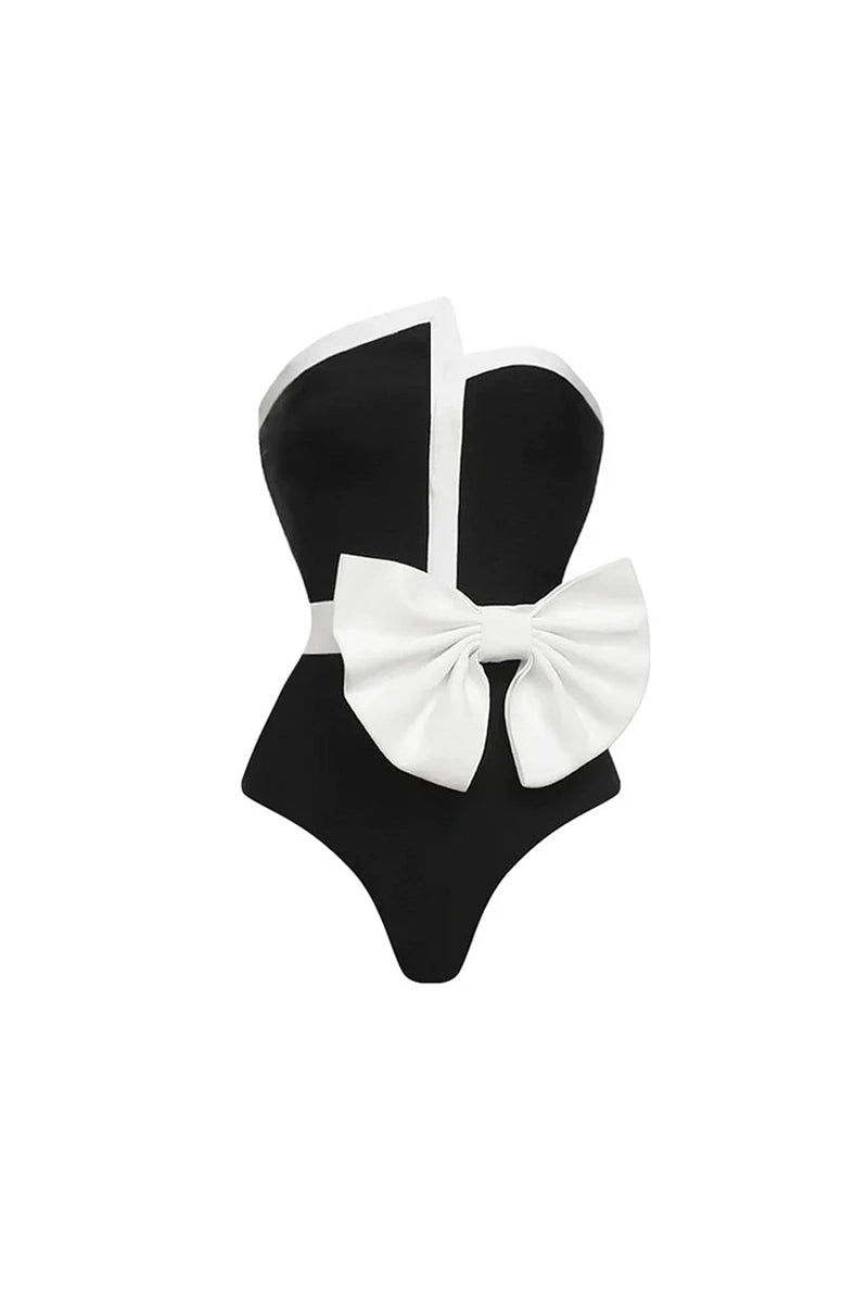 Strapless Colorblock Bow One-Piece Swimsuit
