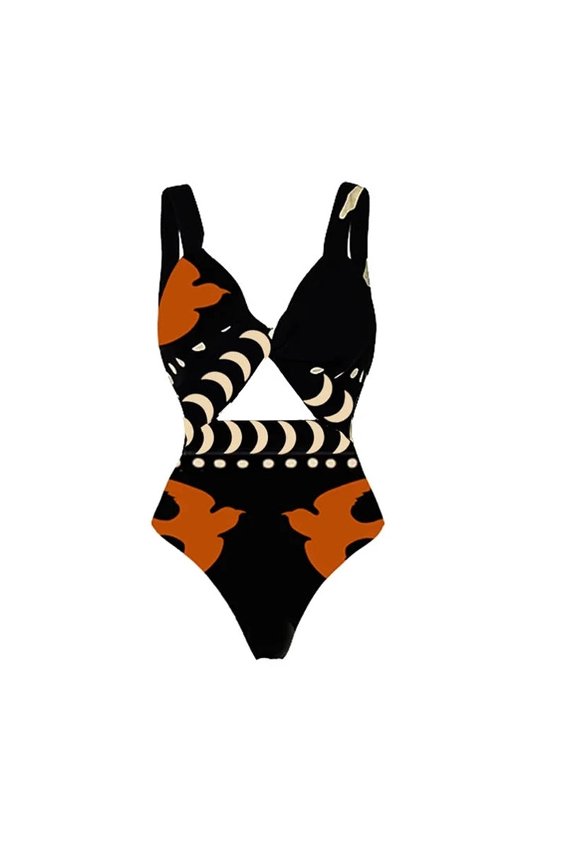 Printed One Piece Swimsuit and Bikini Set