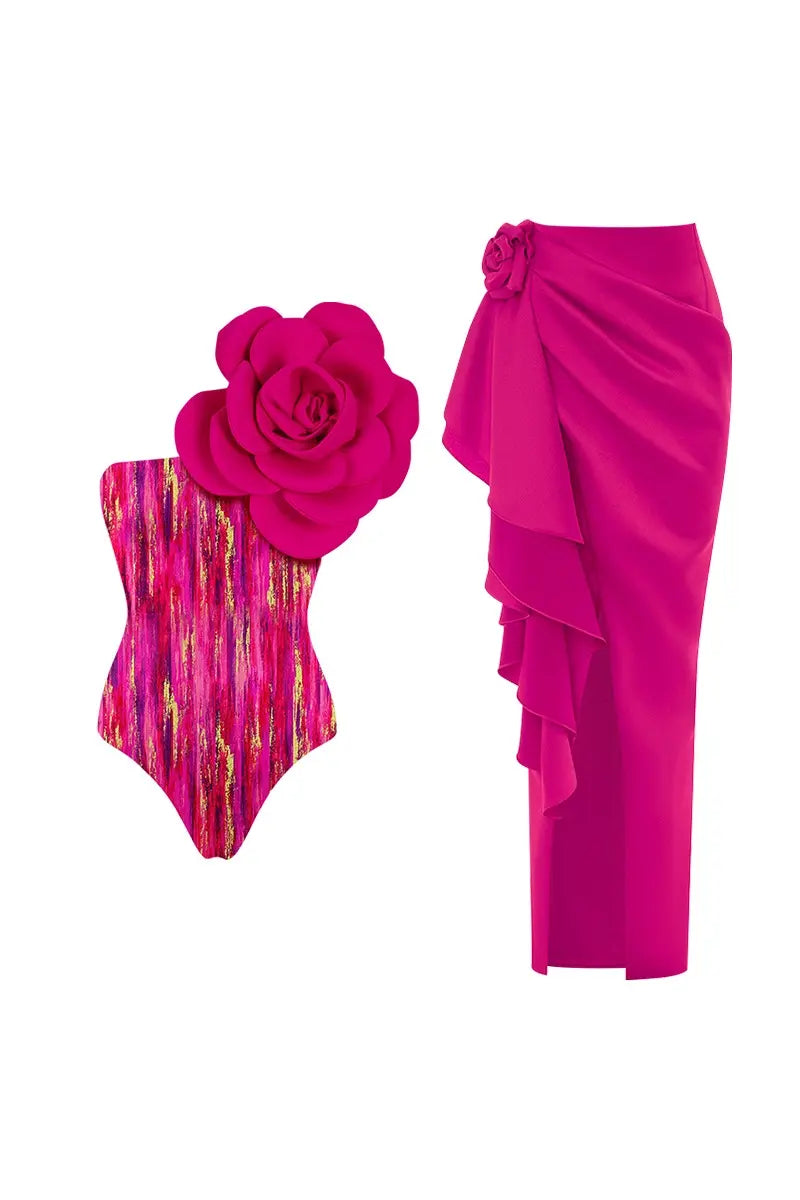 Costume intero stampato con decorazione floreale frontale
