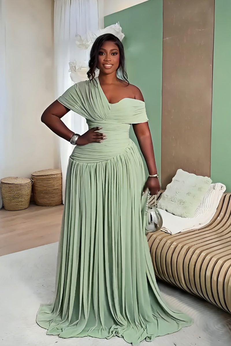Rochie maxi plisată verde mentă