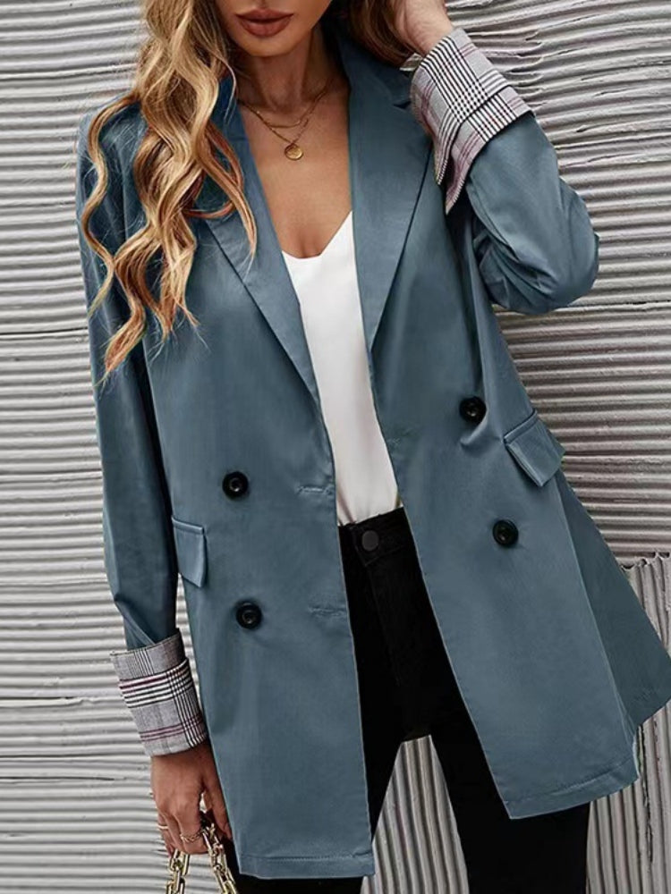 Women Lapel Double‑Breasted Long Sleeve Blazer