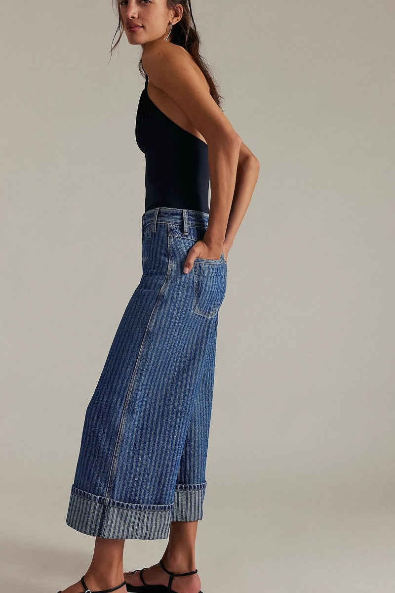 Retro Stripe Wide-Leg Jeans