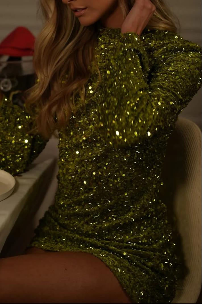 Sequin Luxe Long-Sleeve Mini Dress
