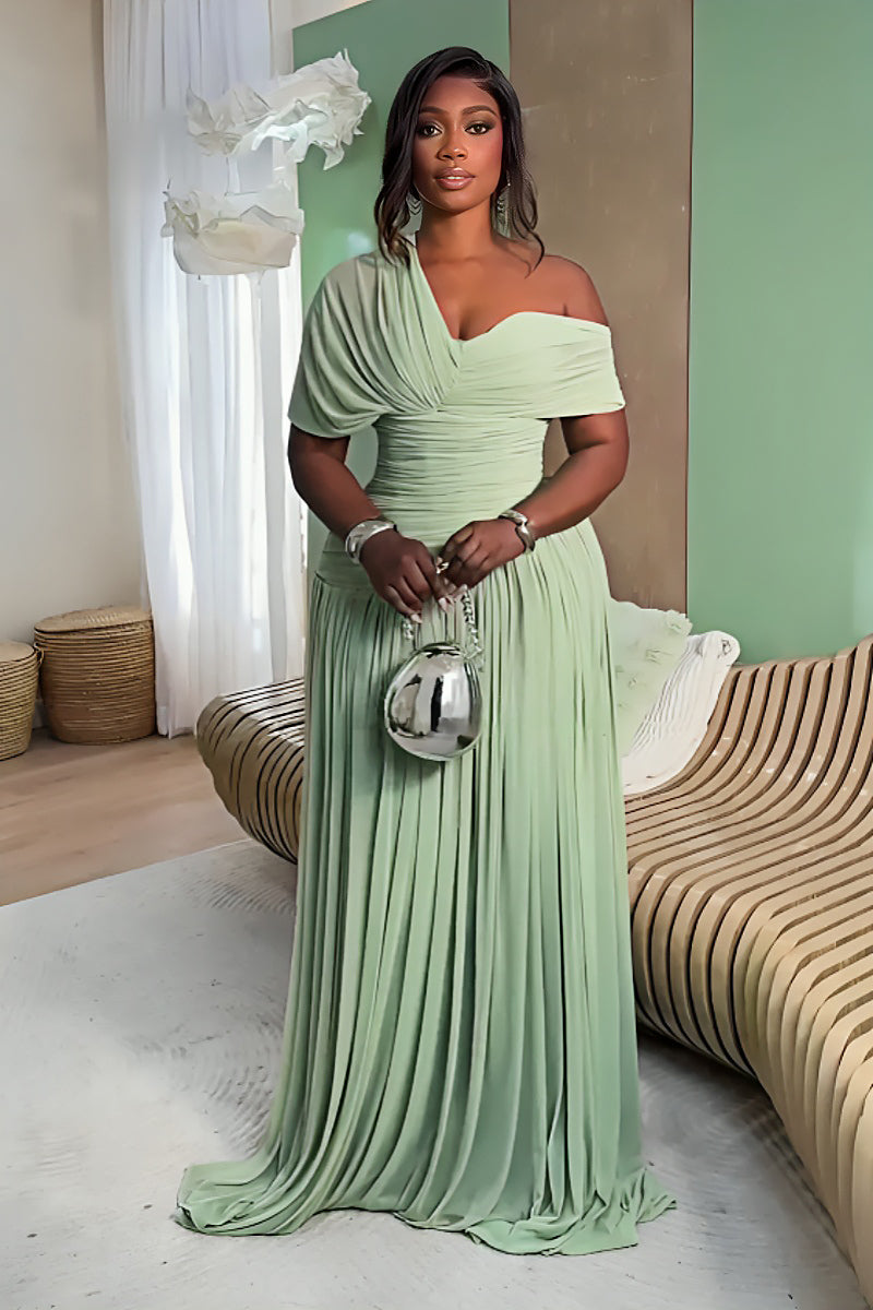 Rochie maxi plisată verde mentă