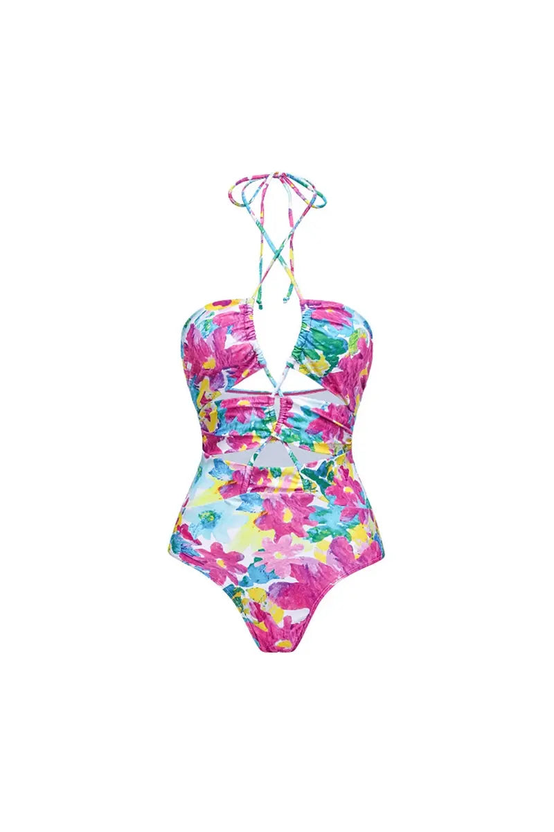 One Piece Print Cutout Swimsuit Set