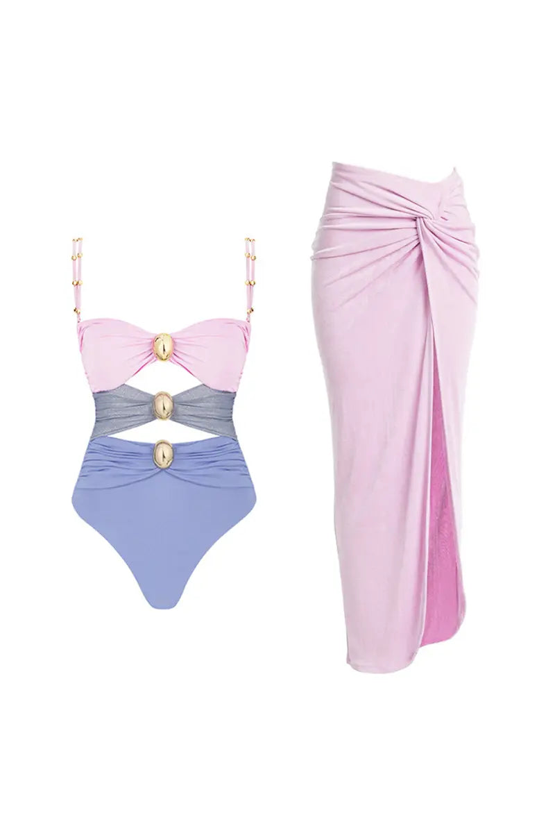 Morandi Pink Colorblock Badeanzug-Set mit hoher Taille