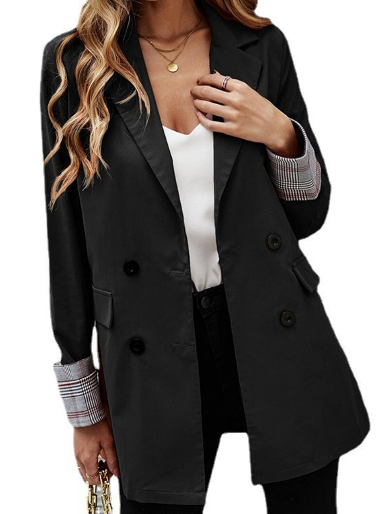 Women Lapel Double‑Breasted Long Sleeve Blazer