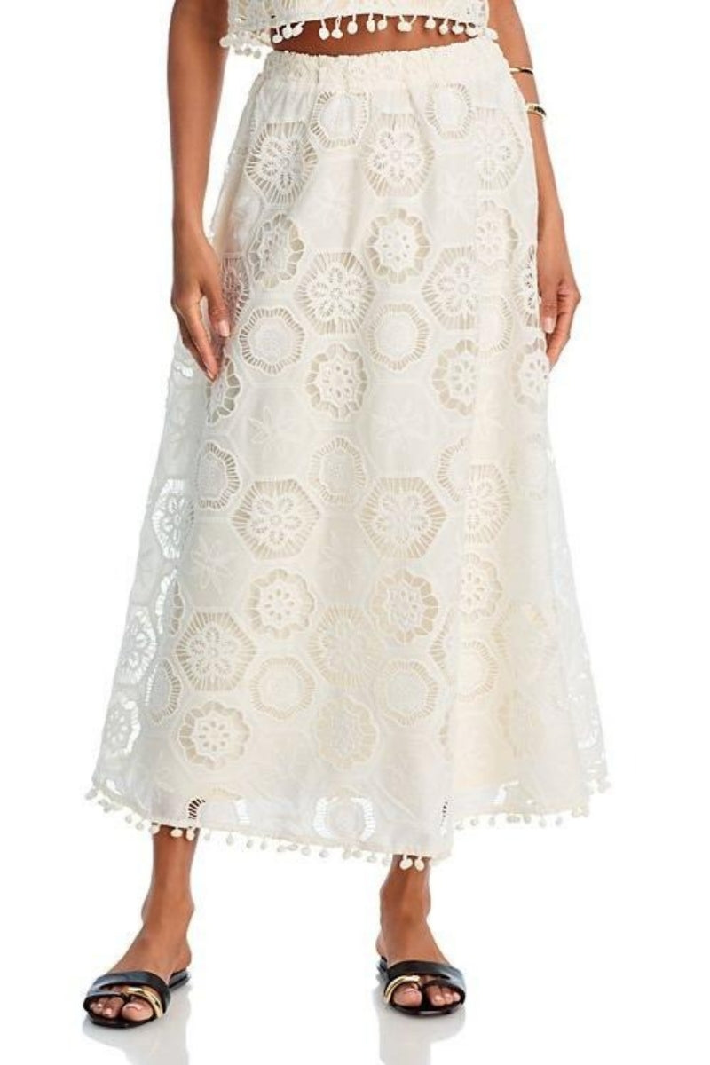 Set top din dantelă brodată Mignon și fustă maxi