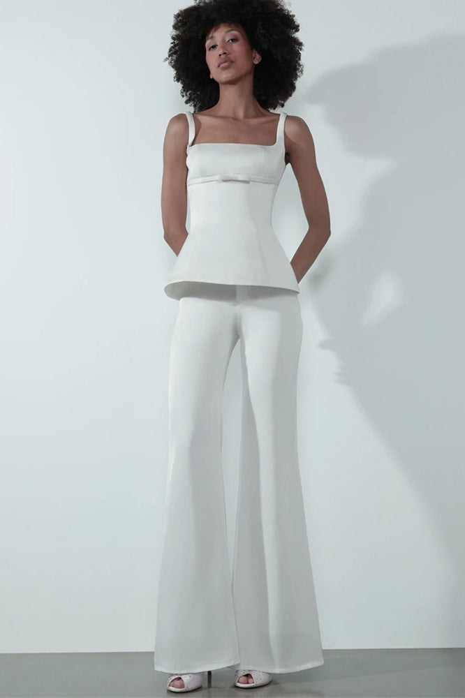 Set ng Puting Peplum na Malapad ang Pantalon