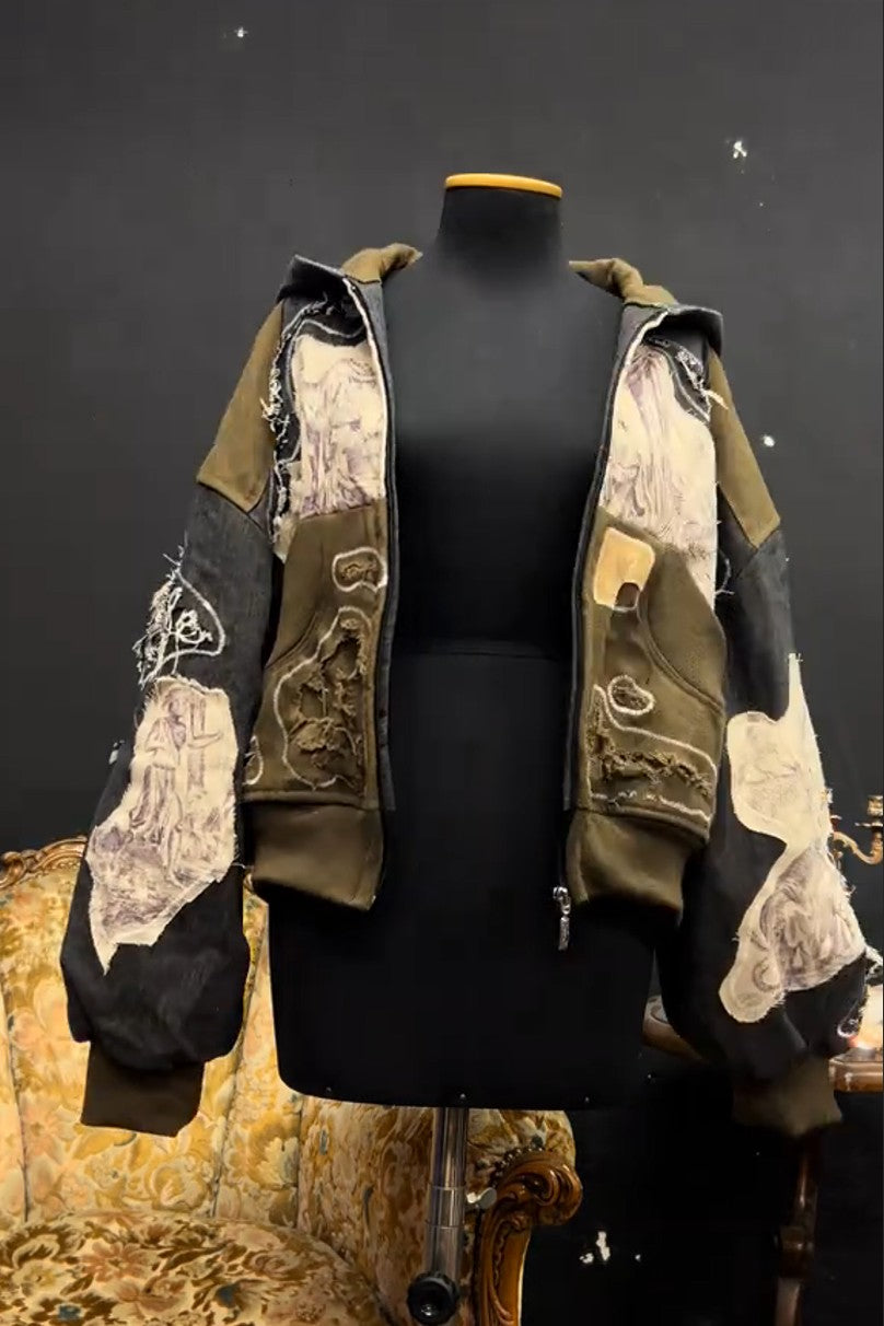 Artistic Collage Hooded Coat