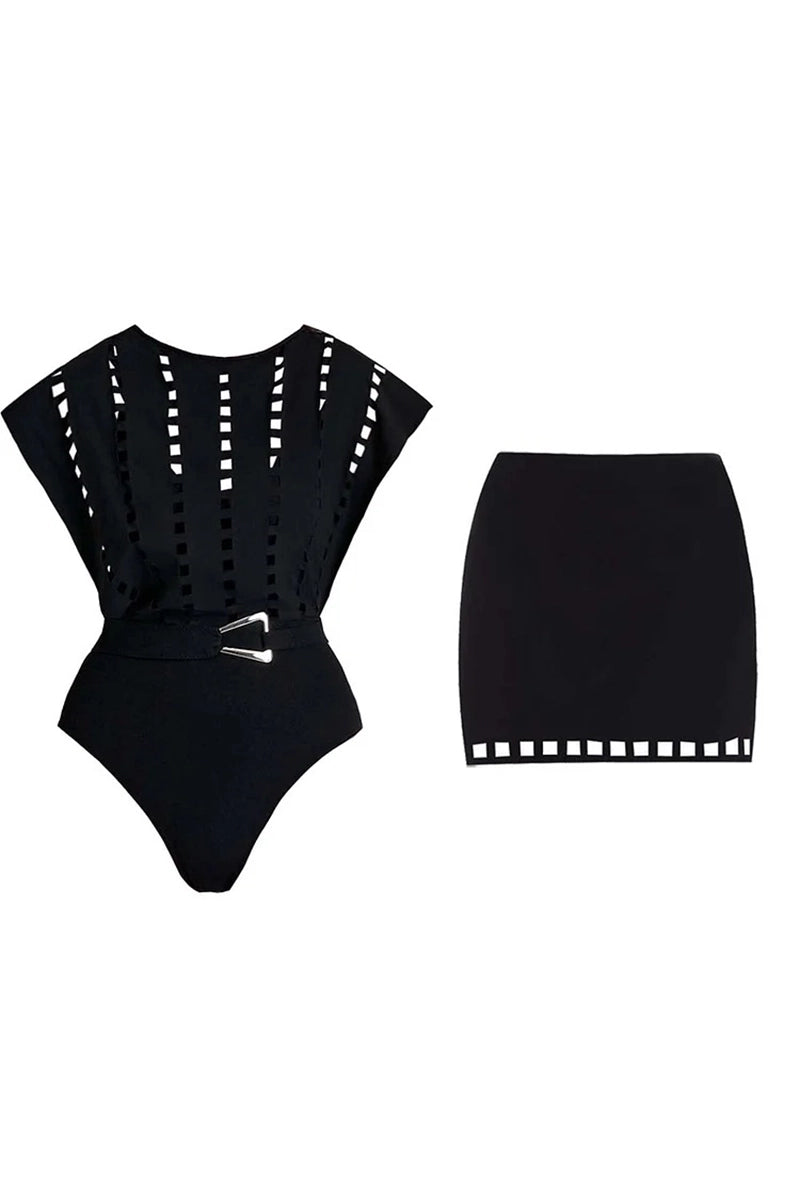 Sexy Cutout Swimsuit with Mini Skirt Set