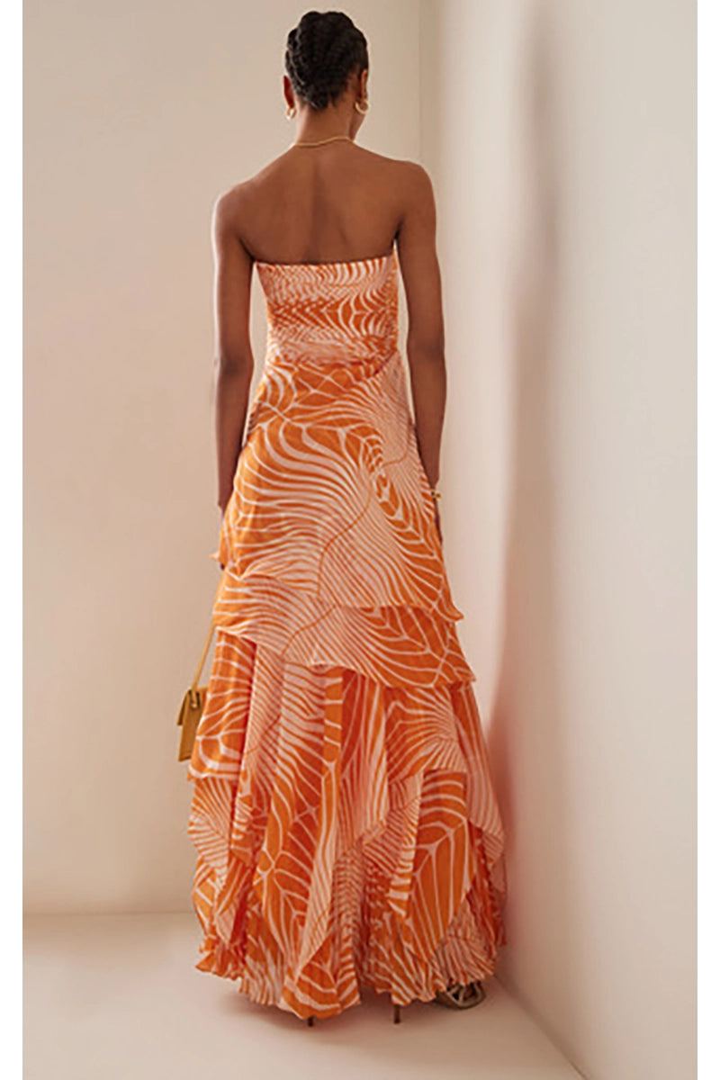 One-Shoulder Floral Salmon Print Swimsuit