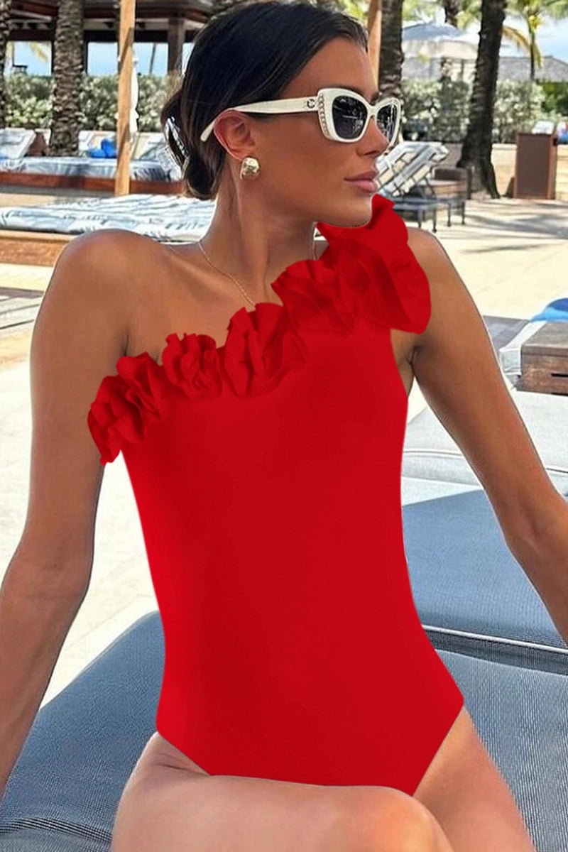 One-Shoulder 3D Floral Honeymoon Swimsuit