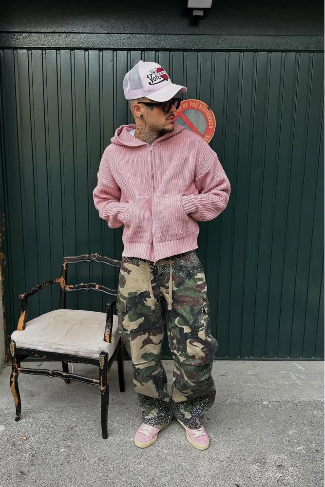 Camo Rhinestone Drawstring Cargo Pants