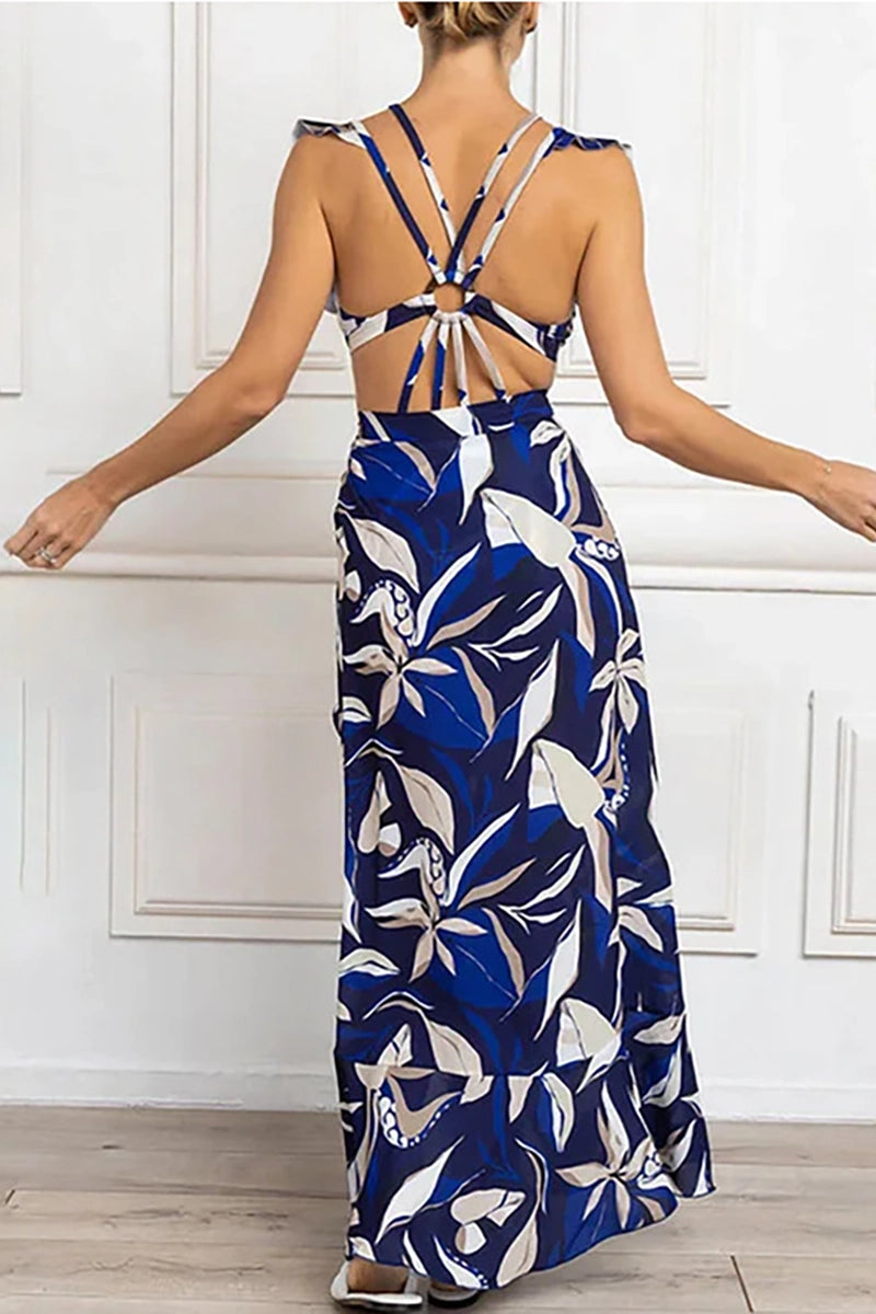 Off-Shoulder Tie-String Printed Cutout Monokini