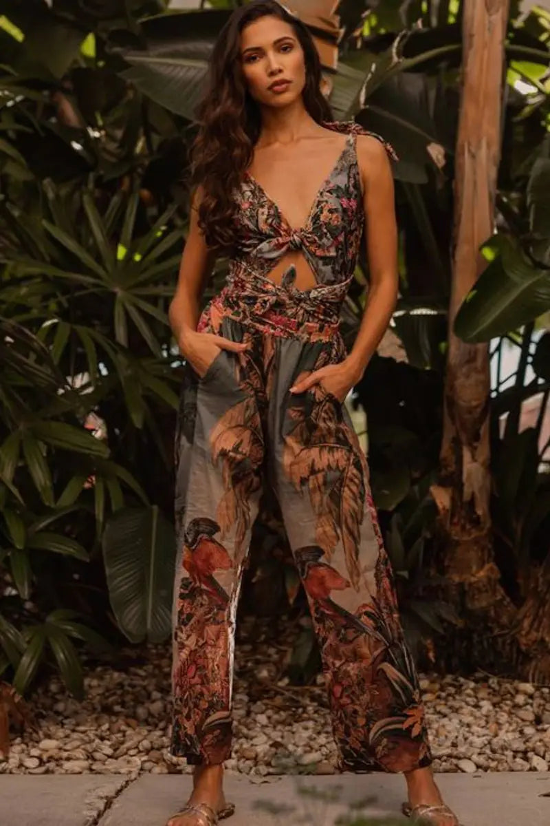 Vintage Bow Tie Print Swimsuit Set