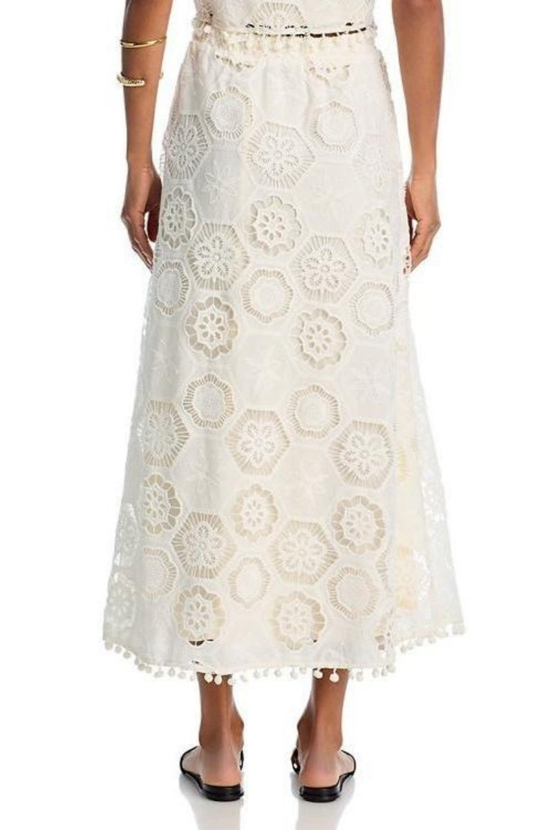 Set top din dantelă brodată Mignon și fustă maxi