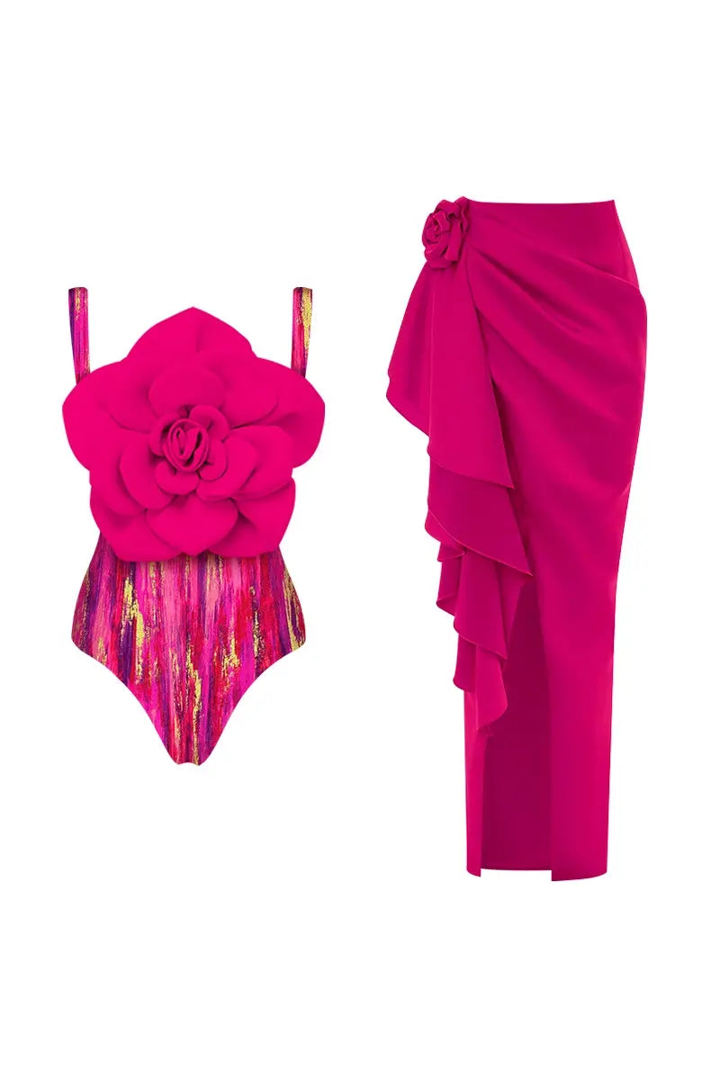 Costume intero stampato con decorazione floreale frontale