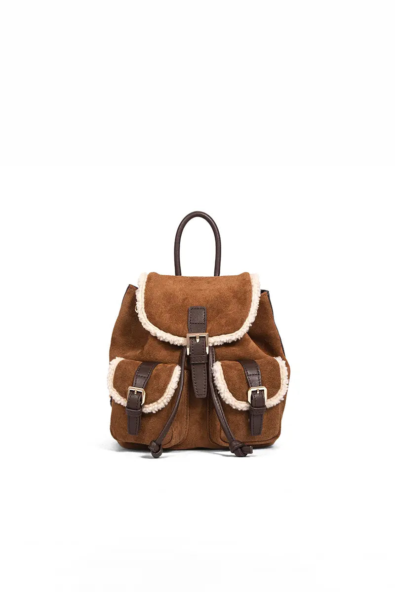Shearling Suede Leather Convertible Backpack