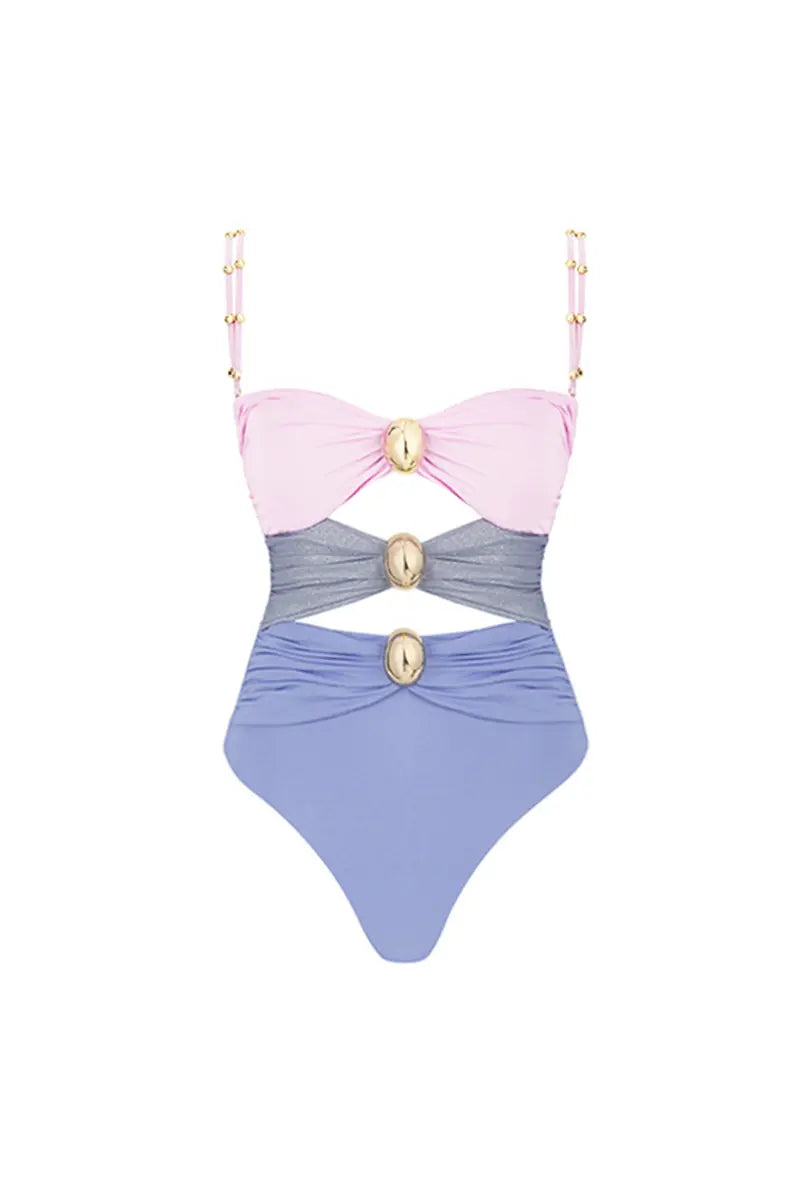 Morandi Pink Colorblock Badeanzug-Set mit hoher Taille