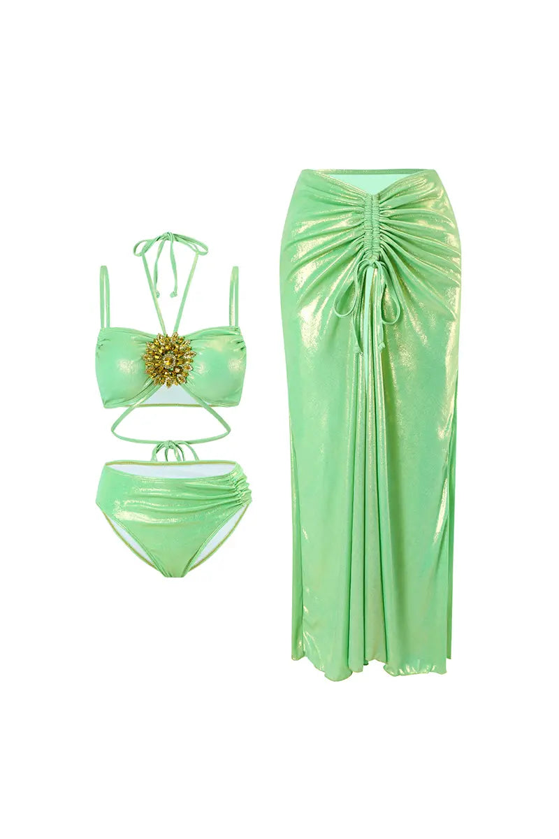 Mintgroene strass halter bikini set