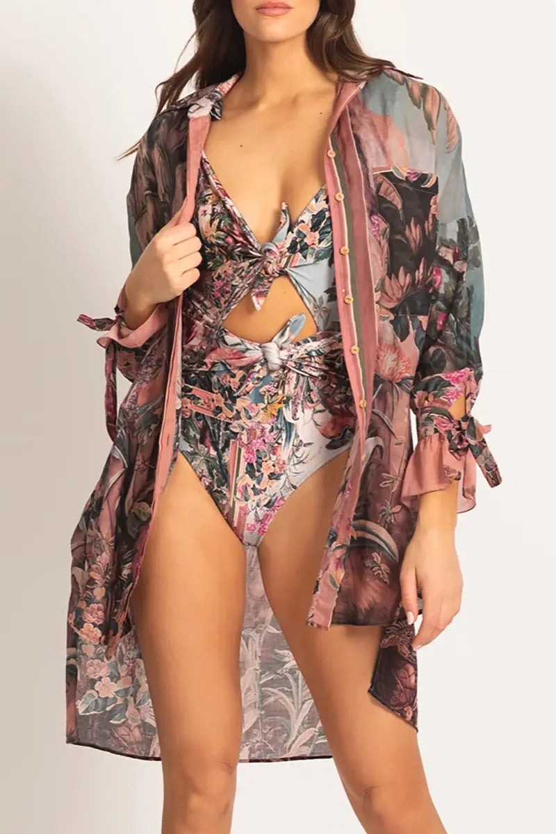 Vintage Bow Tie Print Swimsuit Set