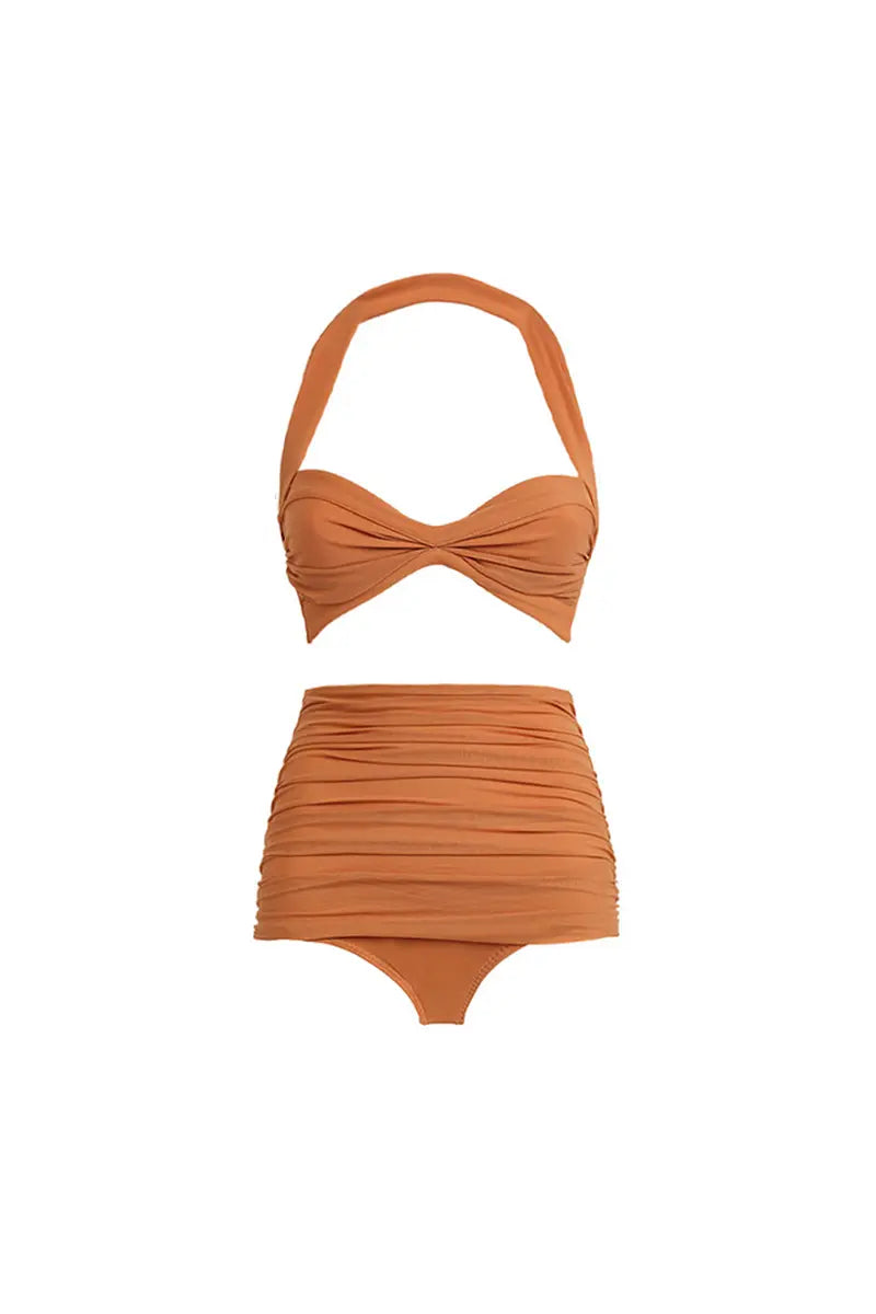 Halter Mesh Patchwork Vintage Bikini Set