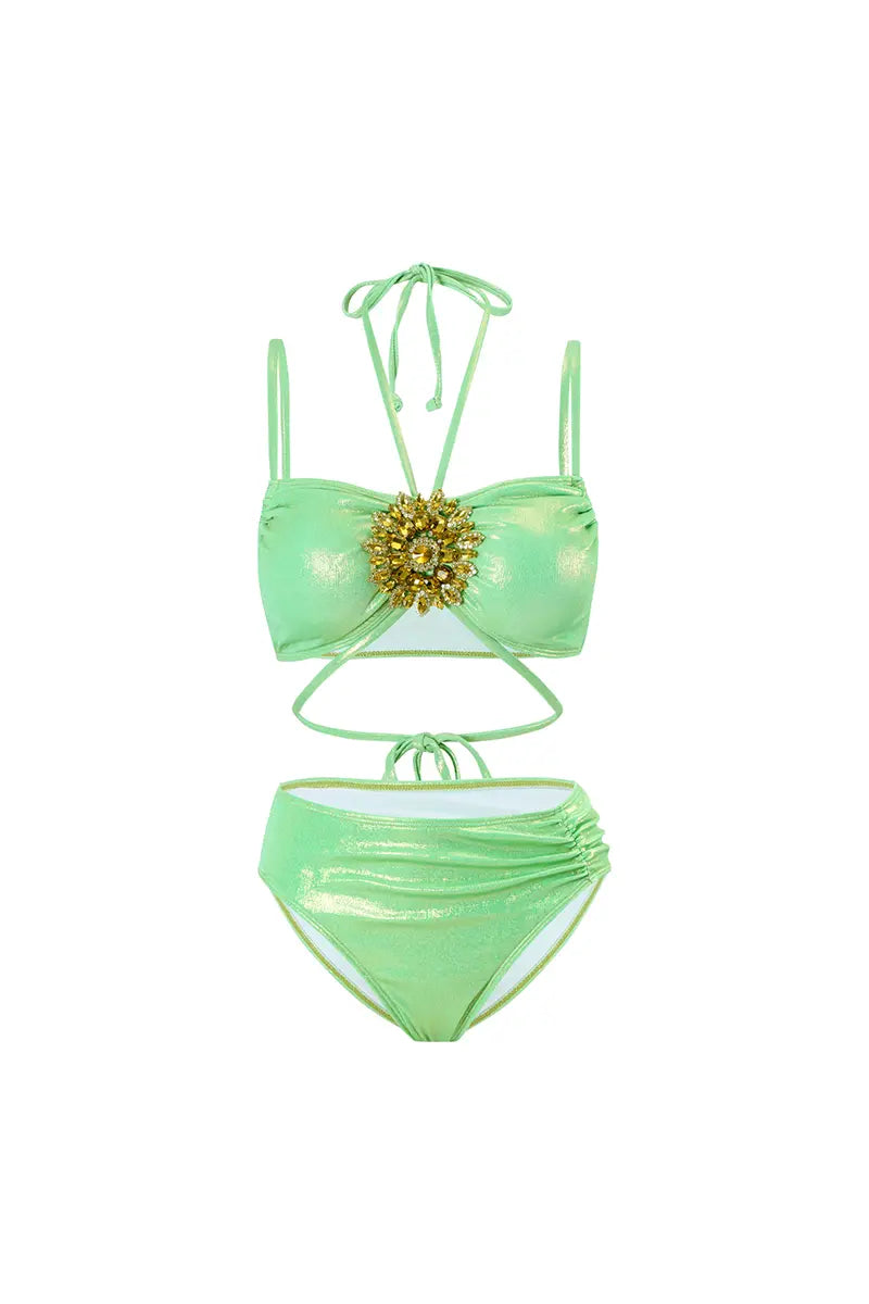 Mintgroene strass halter bikini set