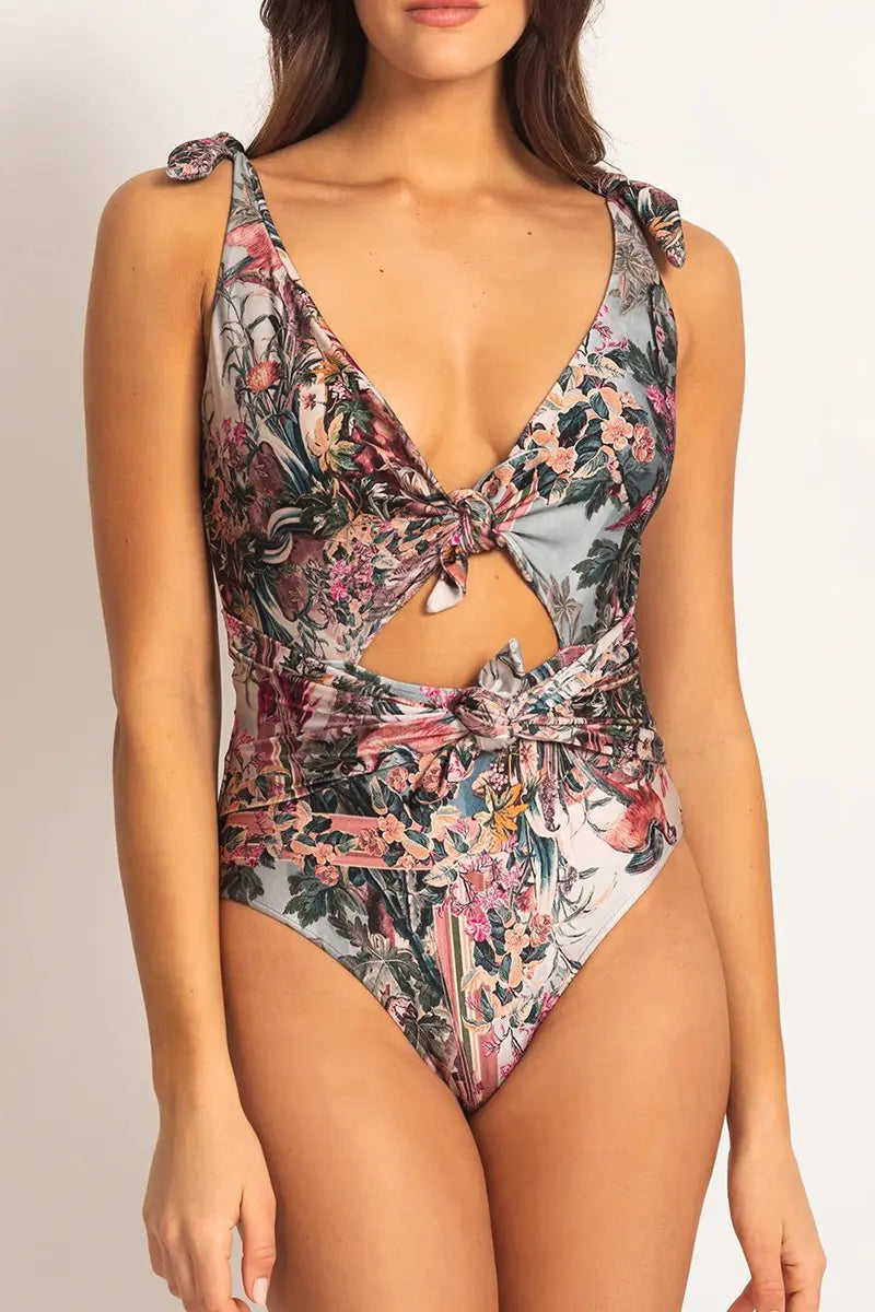 Vintage Bow Tie Print Swimsuit Set