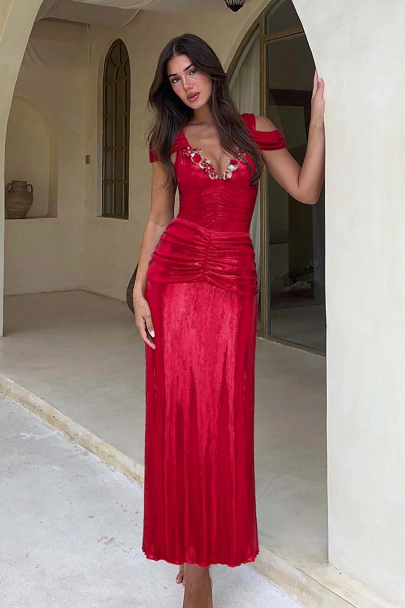 Red Glossy One-Piece with 3D Butterfly