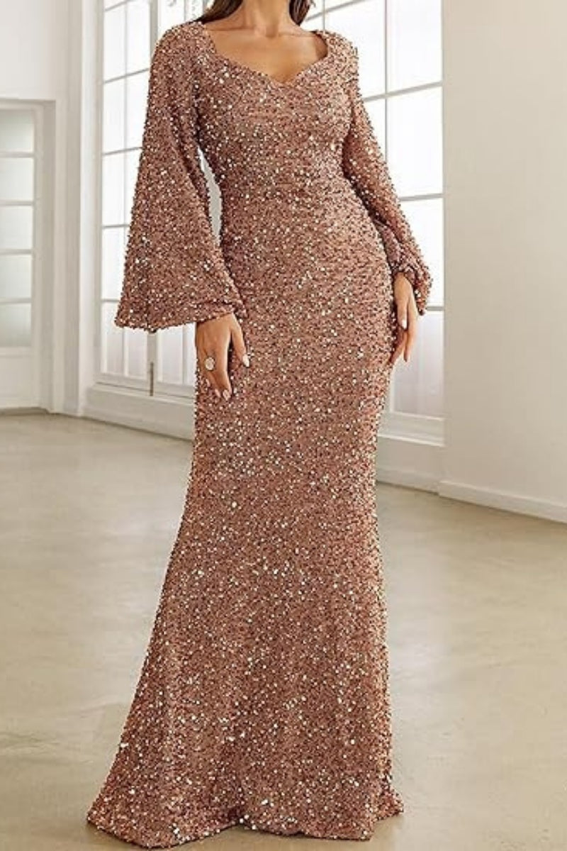 Sparkling Flare Sleeve Evening Gown