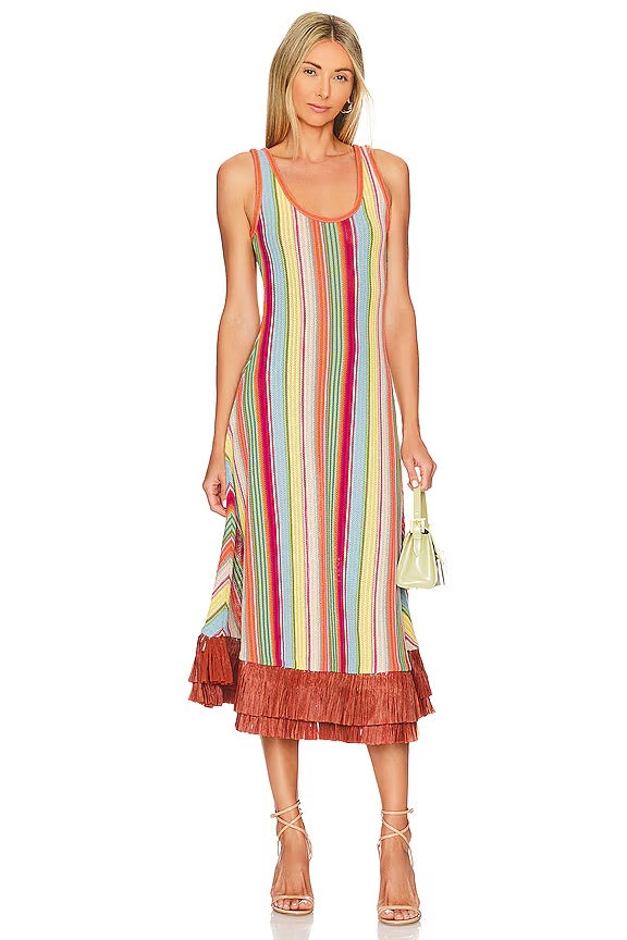 Striped Fringe Midi Dress